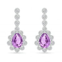 Sterling Silver Amethyst & Created White Sapphire Earrings