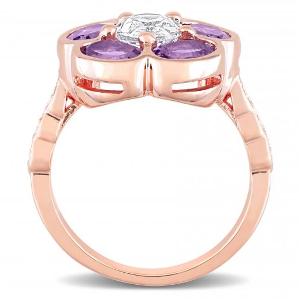 Julianna B Rose Plated Sterling Silver Amethyst 0.06CTW Diamond White Topaz Ring