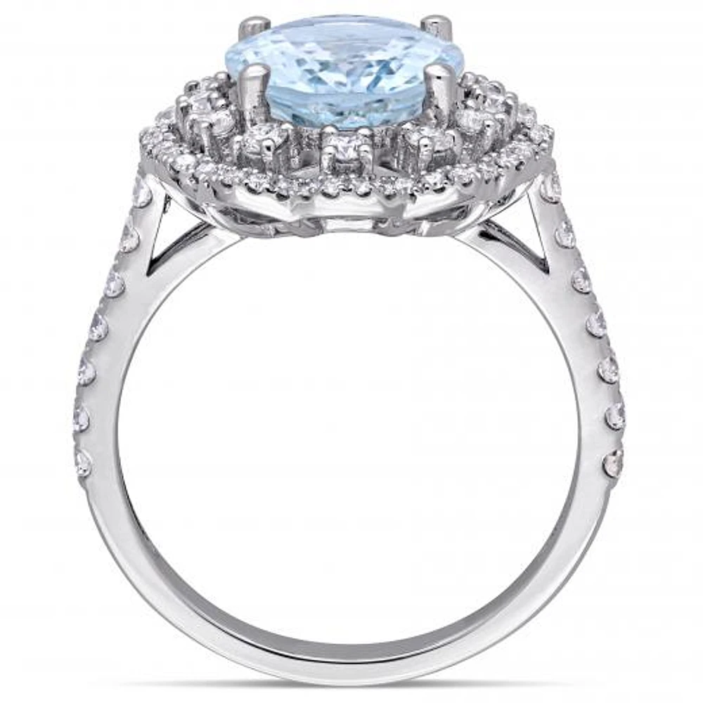 Julianna B 14K White Gold Aquamarine & 0.75ctw Diamond Ring