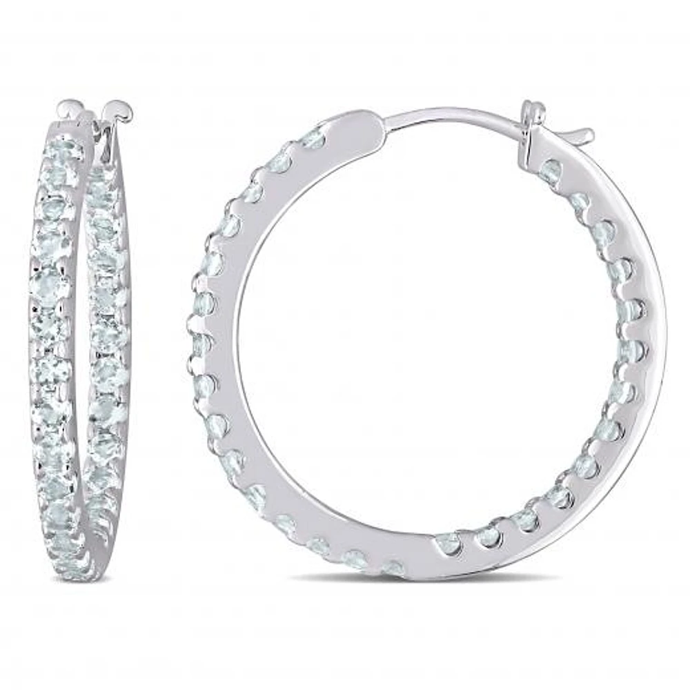 Julianna B 10K White Gold Aquamarine Hoop Earrings