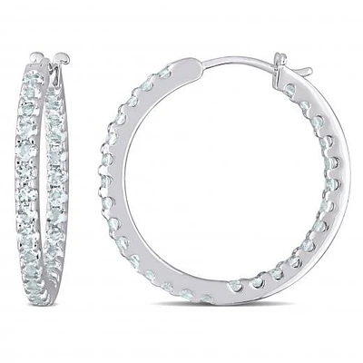Julianna B 10K White Gold Aquamarine Hoop Earrings