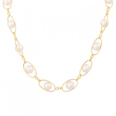 Sterling Silver 10K Yellow Gold Plated 11-12mm 18" Freshwater Pearl Necklace