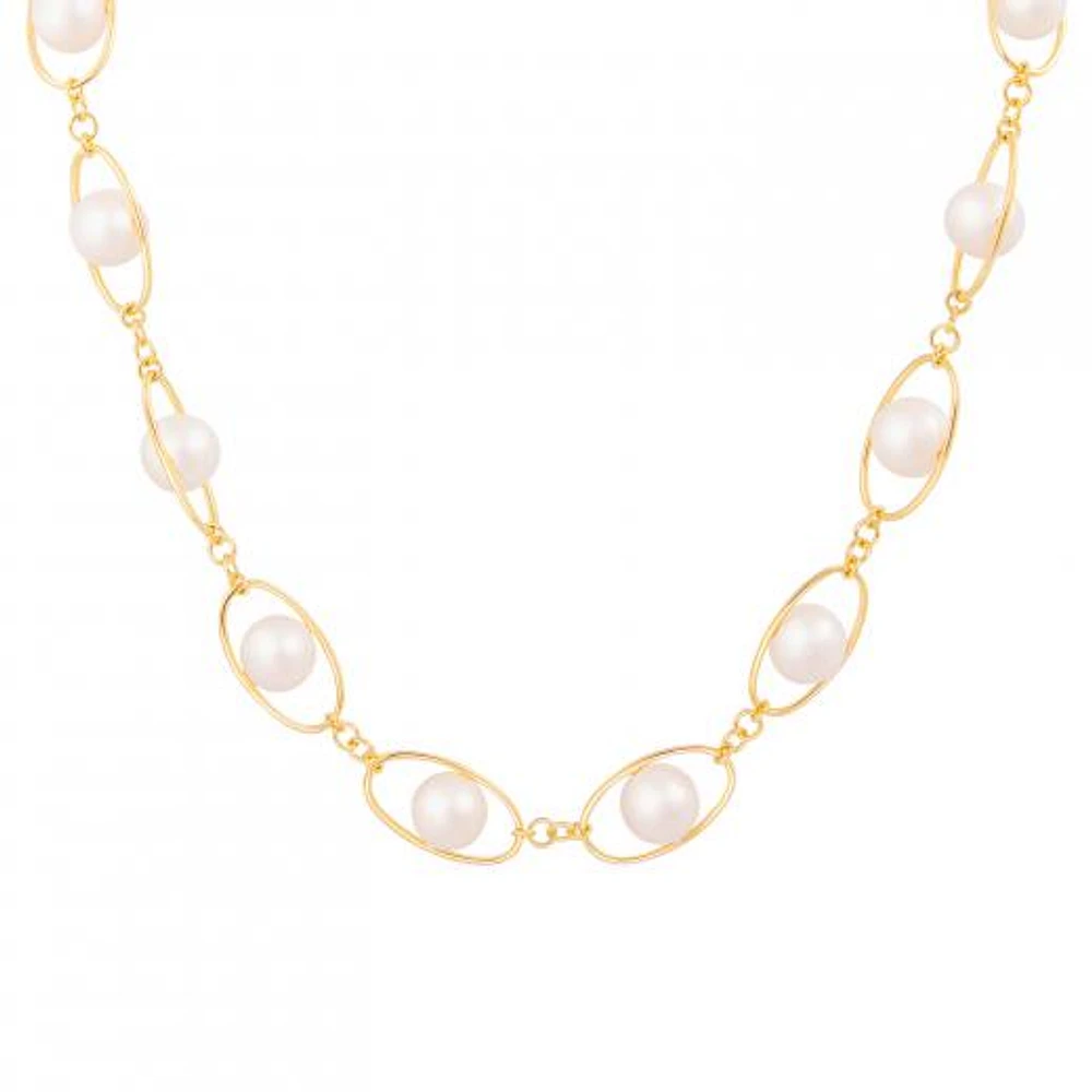Sterling Silver 10K Yellow Gold Plated 11-12mm 18" Freshwater Pearl Necklace