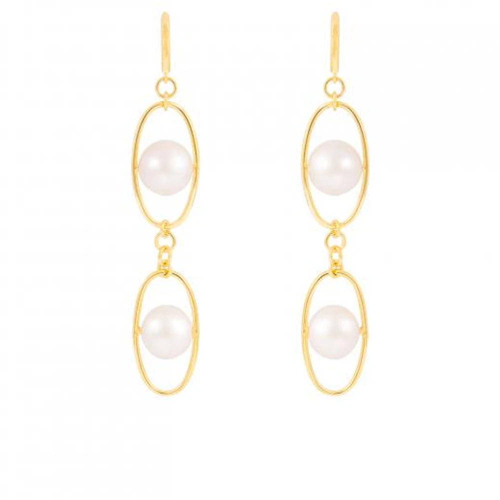 Sterling Silver 10K Yellow Gold Plated 11-12mm Freshwater Pearl Earrings