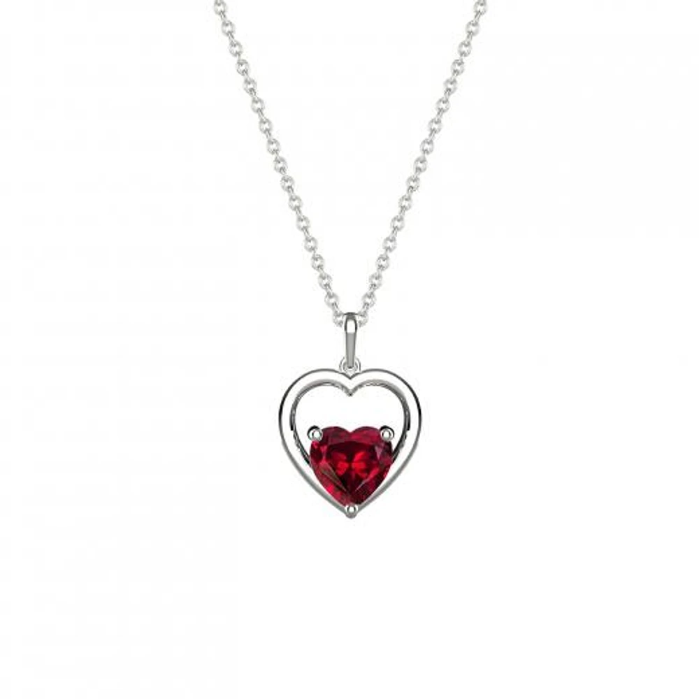 Sterling Silver Created Ruby Heart Necklace
