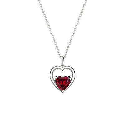 Sterling Silver Created Ruby Heart Necklace