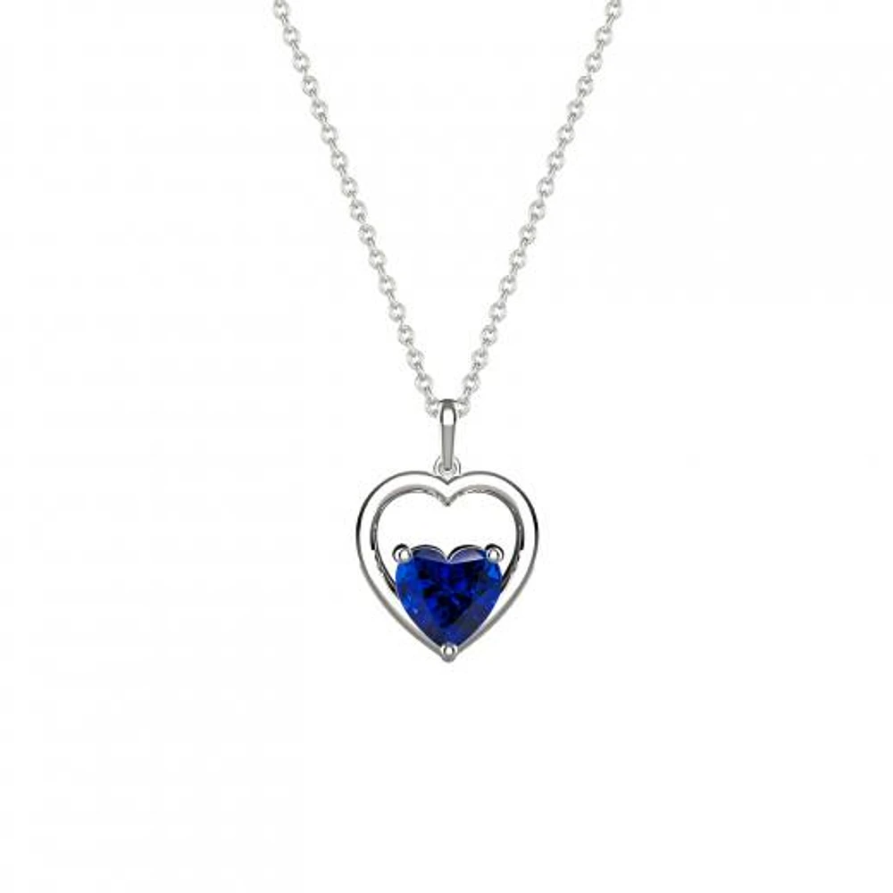 Sterling Silver Created Blue Sapphire Heart Pendant