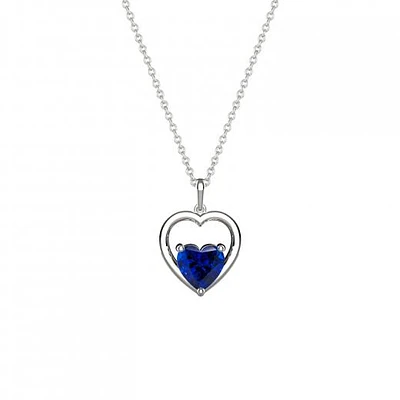 Sterling Silver Created Blue Sapphire Heart Pendant