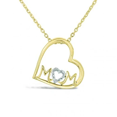 10K Yellow Gold 0.01CTW Diamond Heart Mom Pendant