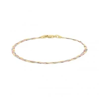 10K Tri-Colour Gold 7.5" 2.7mm Three Strands Braid Bracelet
