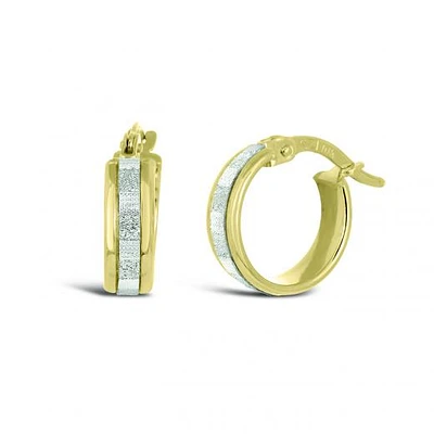 10K Yellow Gold Glitter Huggie Hoops