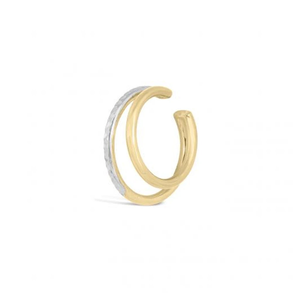 10K Yellow and White Gold Two Tubes Diamond-Cut Cuff Earring