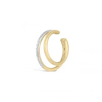 10K Yellow and White Gold Two Tubes Diamond-Cut Cuff Earring