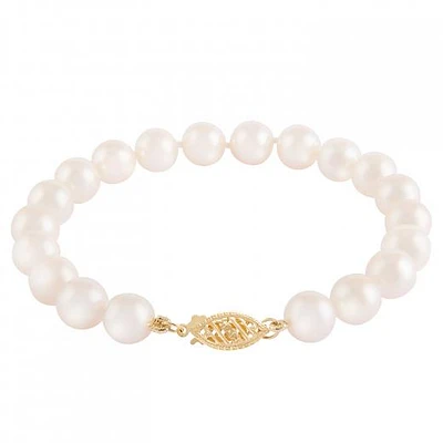 14K Yellow Gold 5-6mm White Akoya Pearl 7.25" Bracelet