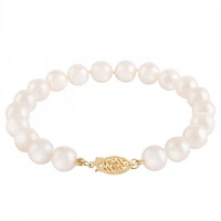 14K Yellow Gold 5-6mm White Akoya Pearl 7.25" Bracelet