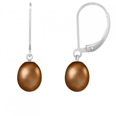 Sterling Silver 7-7.5mm Brown Freshwater Pearl Earrings