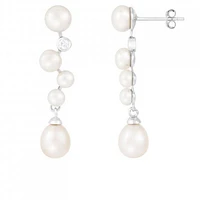 Sterling Silver 6-8mm Pearl & Cubic Zirconia Earrings