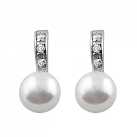 Sterling Silver 8.5-9mm Freshwater Pearls and Cubic Zirconia Earrings