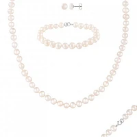 Sterling Silver 6-7mm White Freshwater Pearl Necklace, Bracelet and Earrings Set