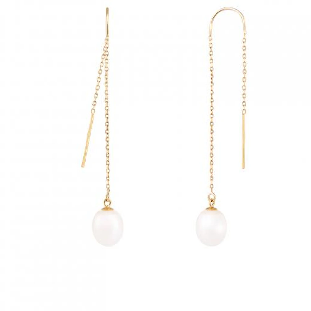 14K Yellow Gold 7.5-8mm White Freshwater Pearl Earrings