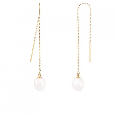 14K Yellow Gold 7.5-8mm White Freshwater Pearl Earrings