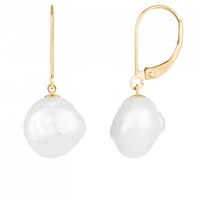 14K Yellow Gold 9-10mm Keshi Pearl Leverback Earrings