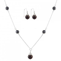 Sterling Silver Black Freshwater Pearl 18" Necklace and Earrings Set