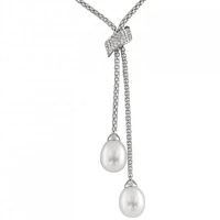 Sterling Silver 7-8mm Freshwater Pearls and Cubic Zirconia 16" Necklace