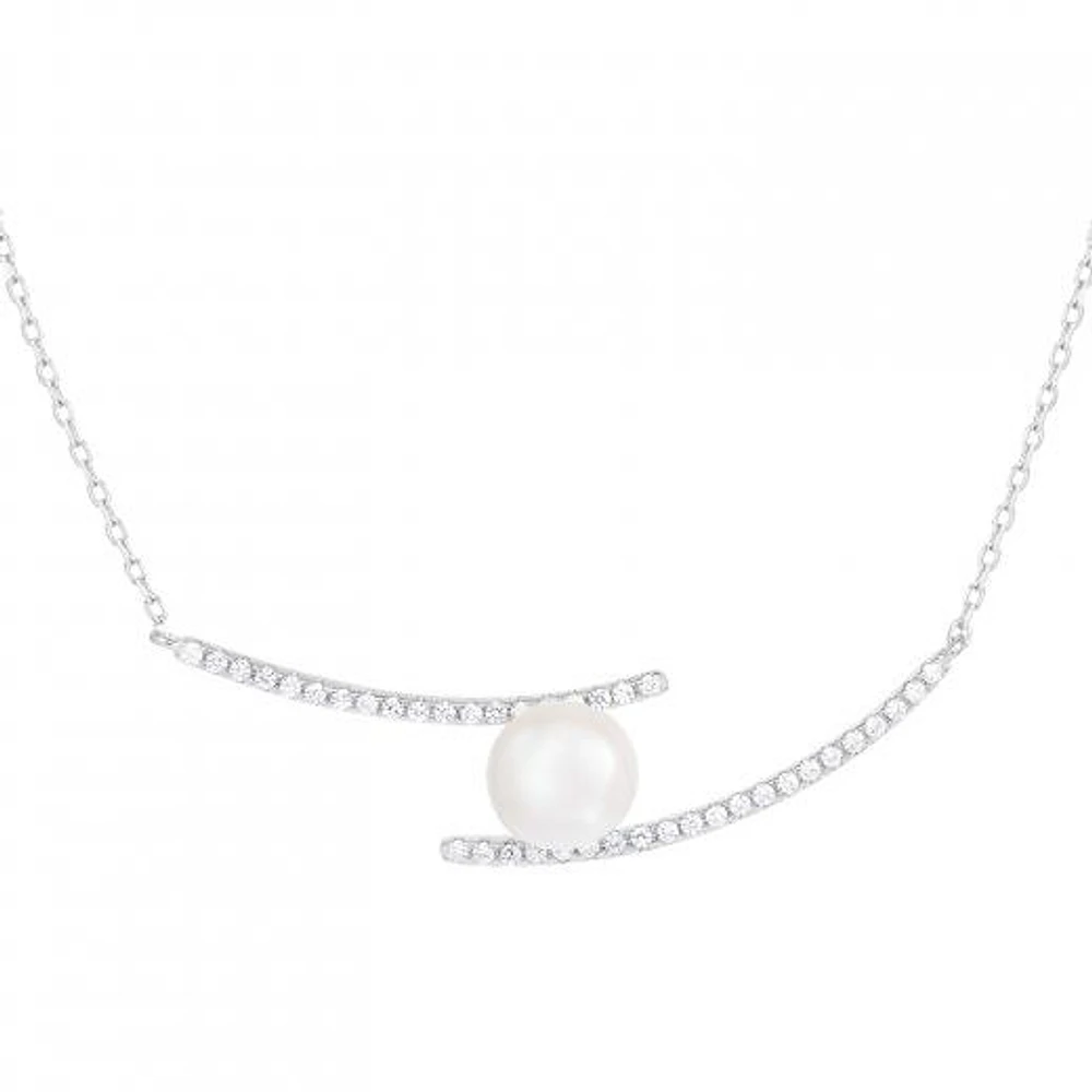 Sterling Silver 7.5-8mm Freshwater Pearls and Cubic Zirconia Necklace