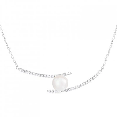 Sterling Silver 7.5-8mm Freshwater Pearls and Cubic Zirconia Necklace