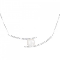 Sterling Silver 7.5-8mm Freshwater Pearls and Cubic Zirconia Necklace