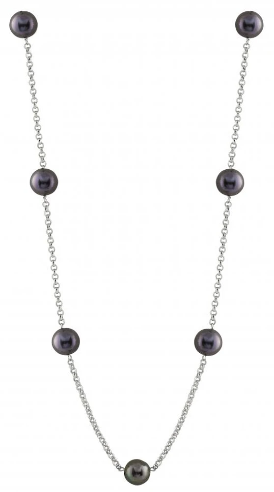 Sterling Silver 8-9mm Black Freshwater Pearl 20" Necklace