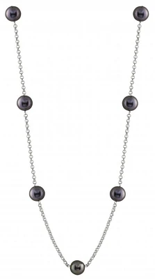 Sterling Silver 8-9mm Black Freshwater Pearl 20" Necklace