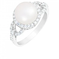 Sterling Silver 9-10mm Freshwater Pearl and Cubic Zirconia Ring