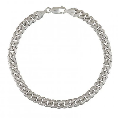 Sterling Silver 9.5" 7.2mm Pave Cut Curb Bracelet