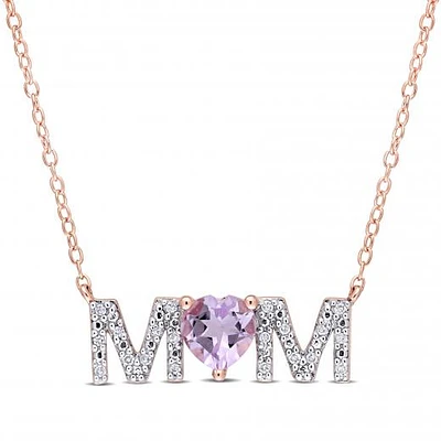 Julianna B Rose Plated Sterling Silver Amethyst & 0.10ctw Diamond Mom Pendant