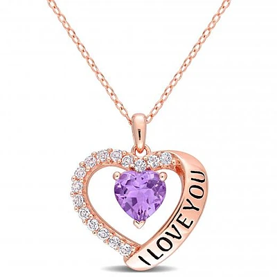 Julianna B Rose Plated Sterling Silver Amethyst & White Topaz Necklace