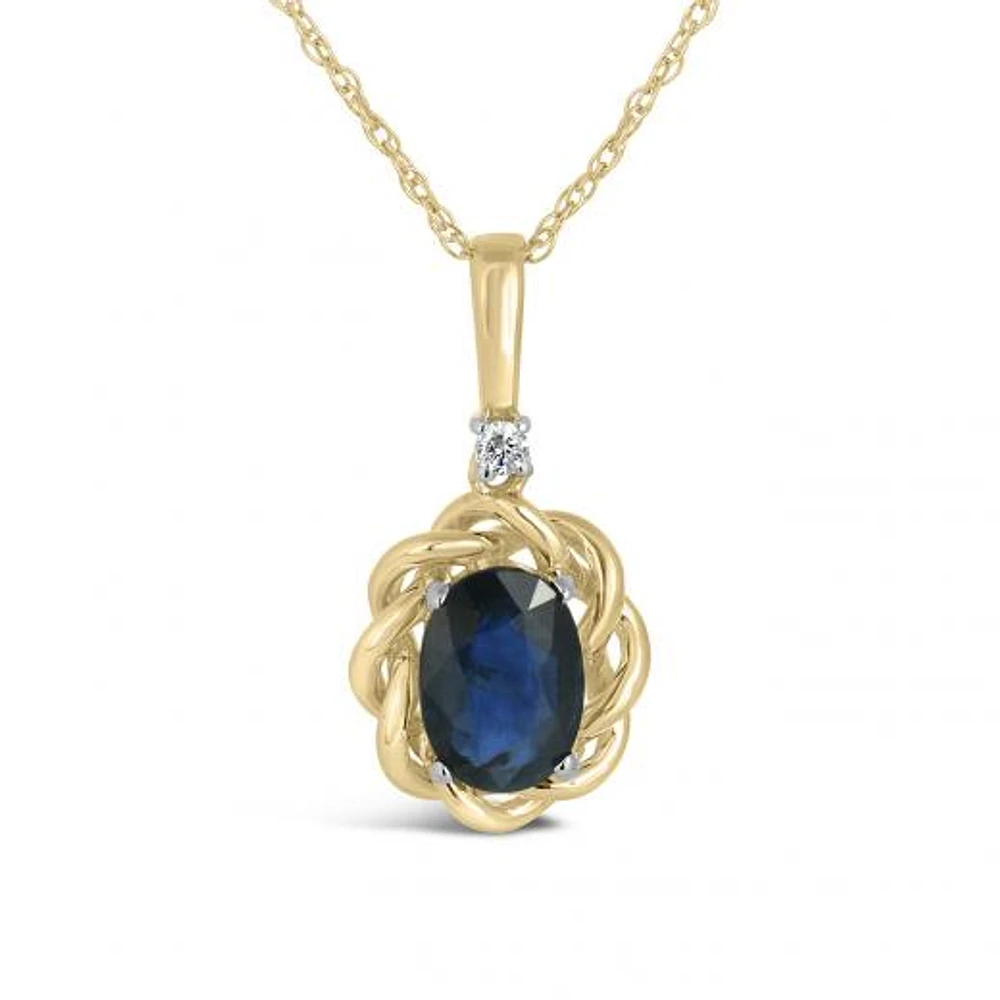 10K Yellow Gold Blue Sapphire & Diamond Pendant