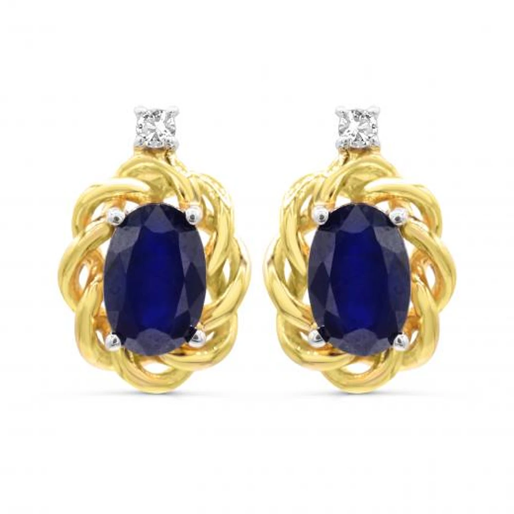 10K Yellow Gold Blue Sapphire & Diamond Earrings