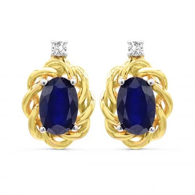 10K Yellow Gold Blue Sapphire & Diamond Earrings