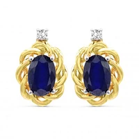 10K Yellow Gold Blue Sapphire & Diamond Earrings