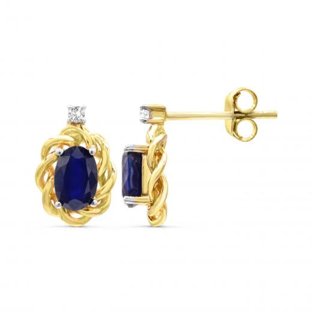 10K Yellow Gold Blue Sapphire & Diamond Earrings