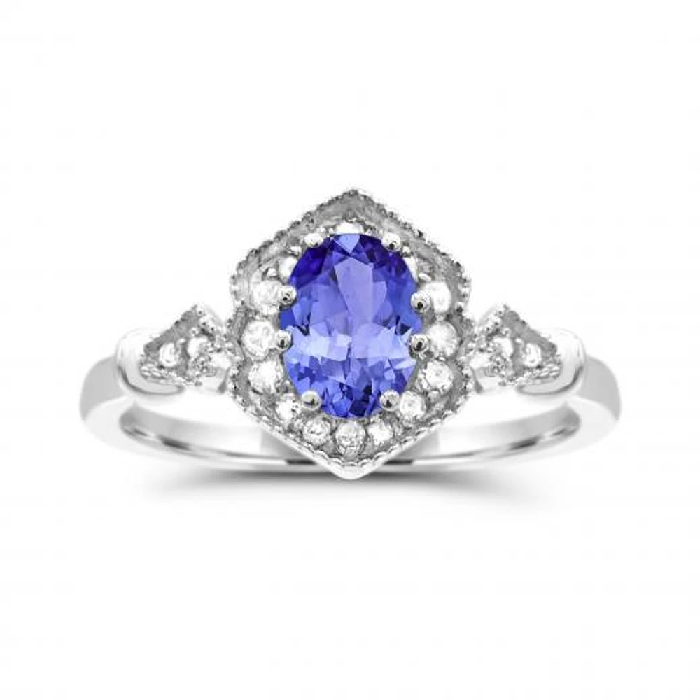10K White Gold Tanzanite & White Sapphire Ring