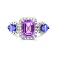 Sterling Silver Amethyst, Tanzanite & Diamond Ring