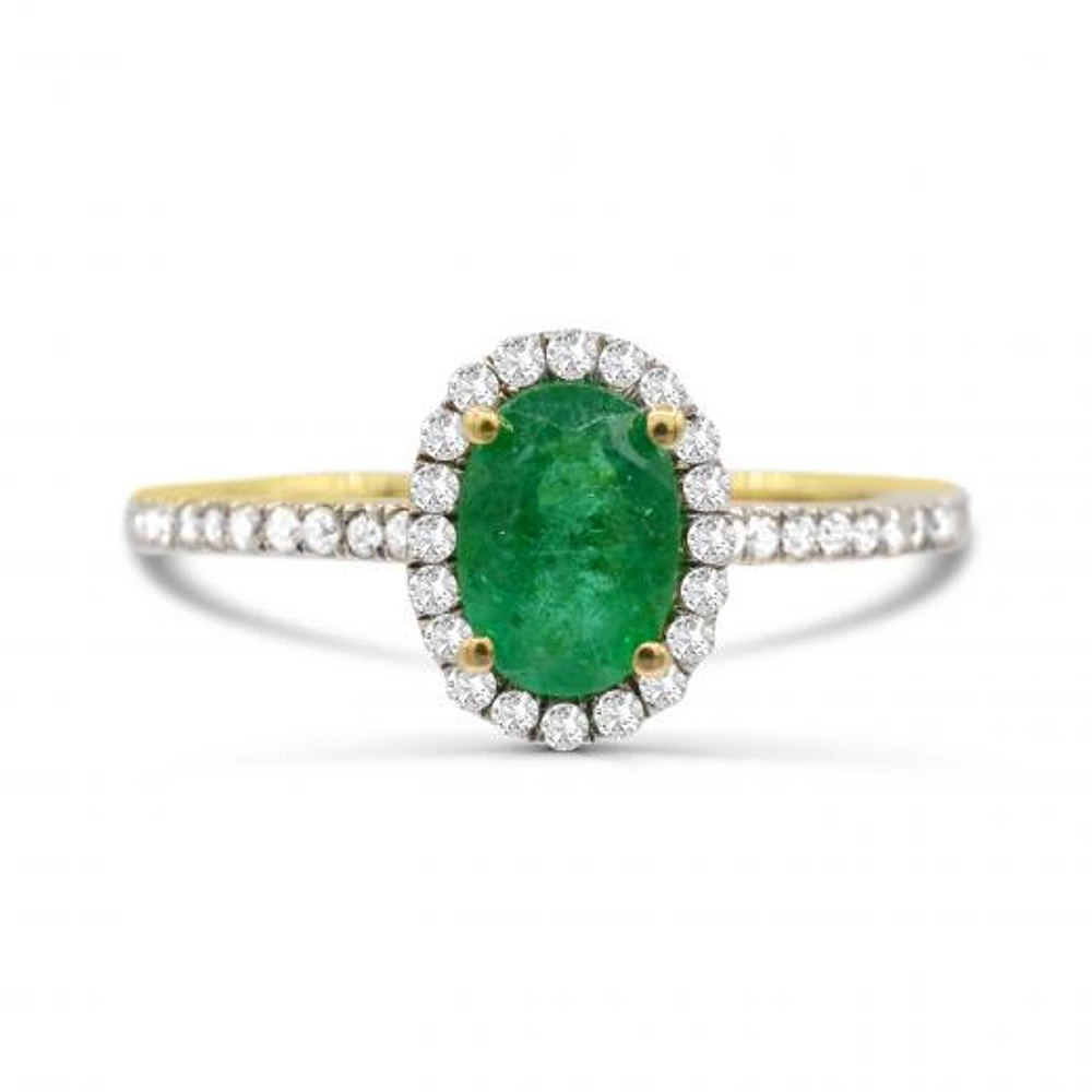 14K Yellow Gold Emerald & Diamond Ring