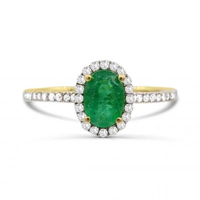14K Yellow Gold Emerald & Diamond Ring