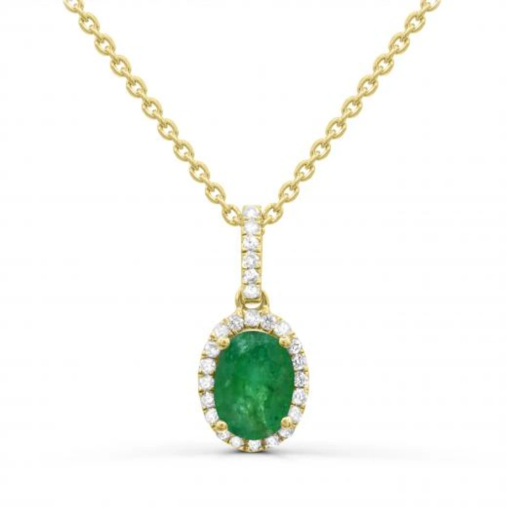 14K Yellow Gold Emerald & Diamond Pendant