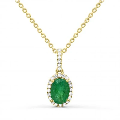 14K Yellow Gold Emerald & Diamond Pendant