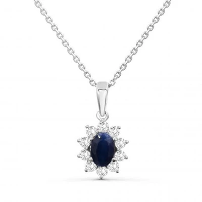 14K White Gold Sapphire & Diamond Pendant