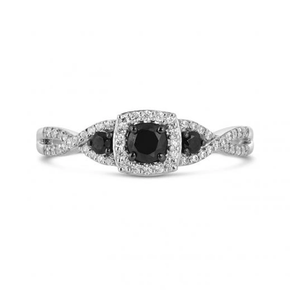 Sterling Silver Black & White 0.45CTW Diamond Promise Ring